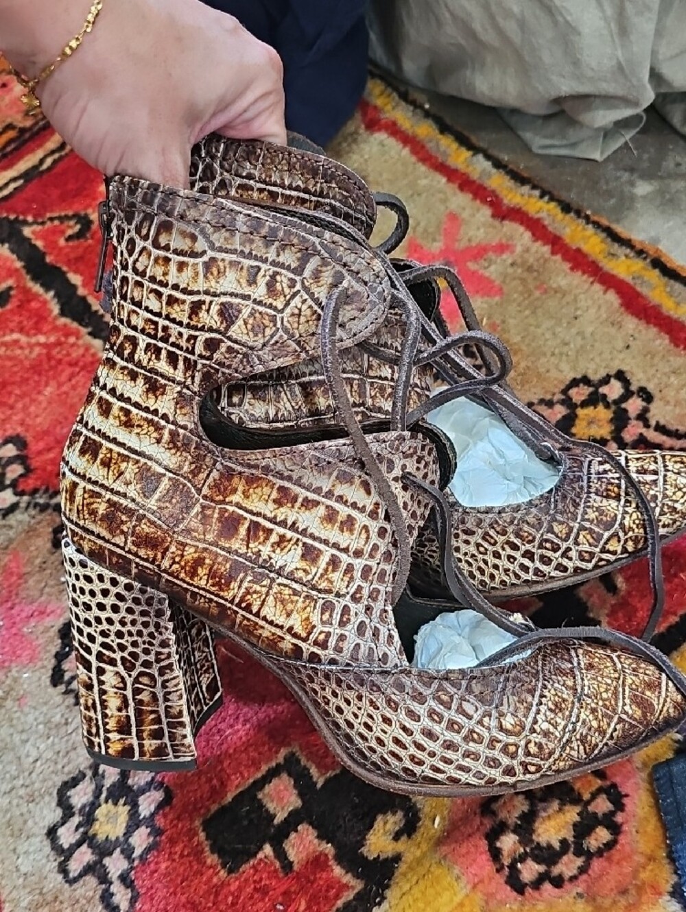 Freebird by Steven Brown Joyce Croc-Embossed Lace-Up Heels - Picture 7 of 7